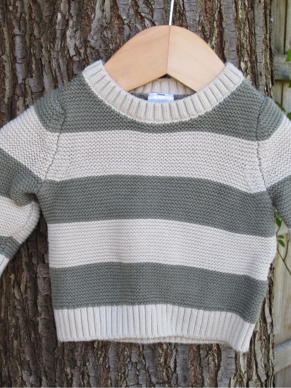 Carter's Stripe Knit Sweater in Olive Green and Cream NEVER WORN.